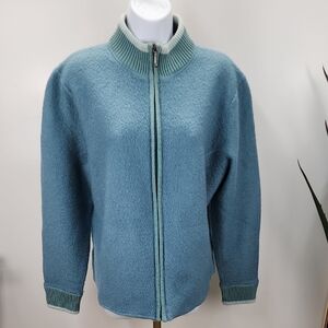 VNTG Cabelas Womens Full Zip Wool Cotton Cardigan Sweater Jacket Blue Teal XL